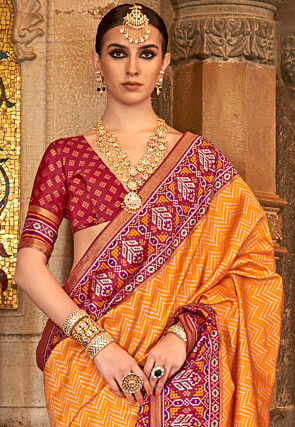 Digital Printed Art Silk Saree in Orange