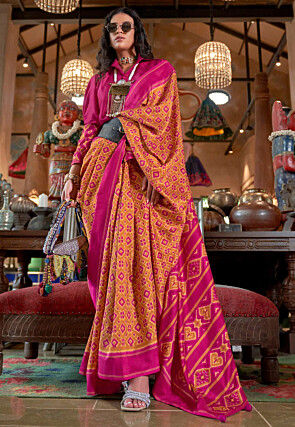 Digital Printed Art Silk Saree in Orange