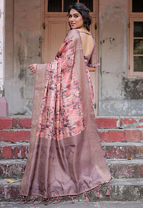 Digital Printed Art Silk Saree in Peach