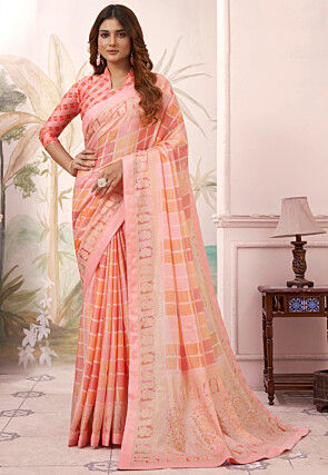 Digital Printed Art Silk Saree in Peach