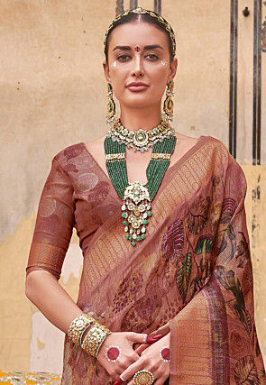 Digital Printed Art Silk Saree in Peach