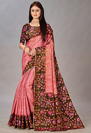 Digital Printed Art Silk Saree in Pink
