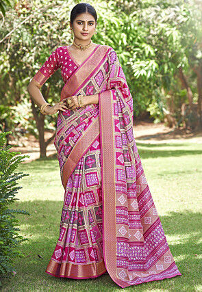 Digital Printed Art Silk Saree in Pink