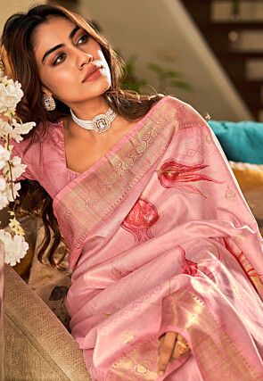 Digital Printed Art Silk Saree in Pink