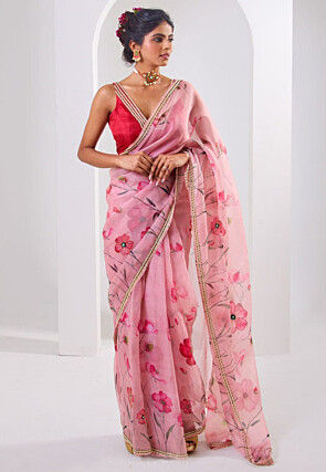 Digital Printed Art Silk Saree in Pink