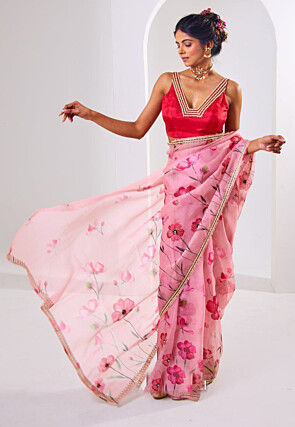 Digital Printed Art Silk Saree in Pink