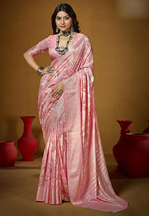Digital Printed Art Silk Saree in Pink