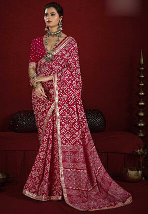 Digital Printed Art Silk Saree in Pink