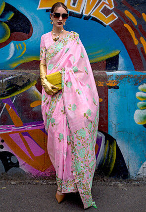 Digital Printed Art Silk Saree in Pink