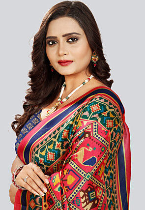 Digital Printed Art Silk Saree in Pink