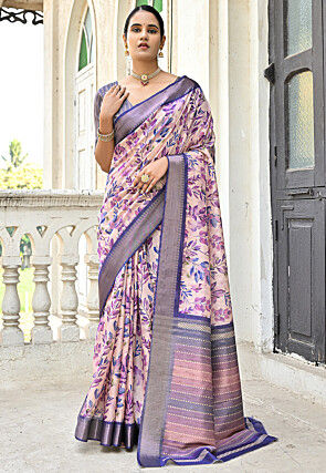 Digital Printed Art Silk Saree in Pink