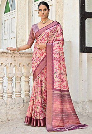 Digital Printed Art Silk Saree in Pink