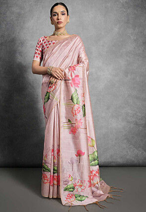 Digital Printed Art Silk Saree in Pink