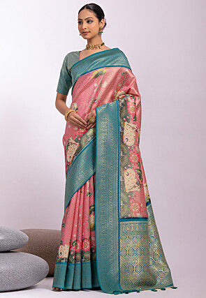 Digital Printed Art Silk Saree in Pink