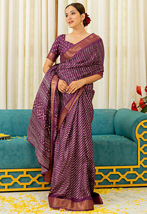 Digital Printed Art Silk Saree in Purple