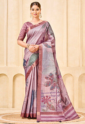 Digital Printed Art Silk Saree in Purple