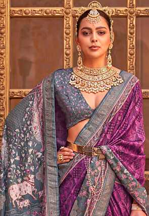 Digital Printed Art Silk Saree in Purple