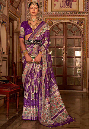 Digital Printed Art Silk Saree in Purple