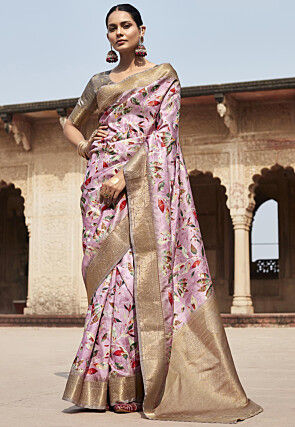 Digital Printed Art Silk Saree in Purple
