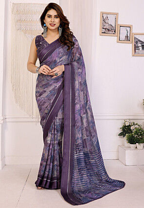 Digital Printed Art Silk Saree in Purple
