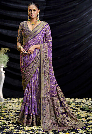 Digital Printed Georgette Saree in Purple