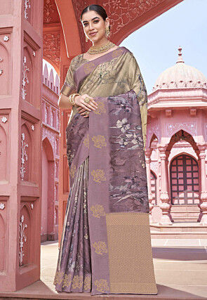 Digital Printed Art Silk Saree in Purple