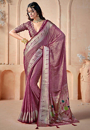 Digital Printed Art Silk Saree in Purple