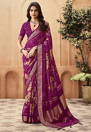 Digital Printed Art Silk Saree in Purple