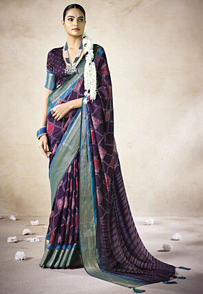Digital Printed Art Silk Saree in Purple