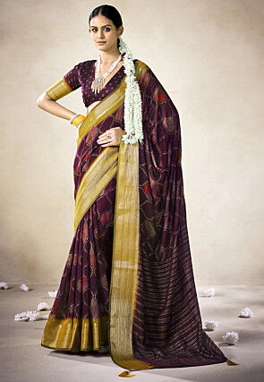 Digital Printed Art Silk Saree in Purple