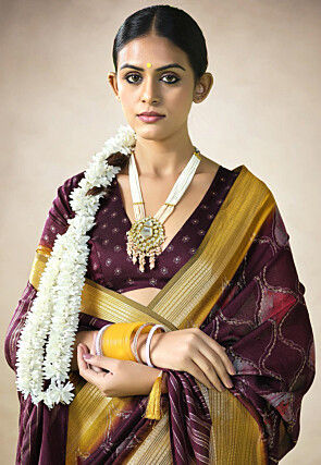 Digital Printed Art Silk Saree in Purple