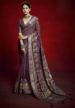 Digital Printed Art Silk Saree in Purple