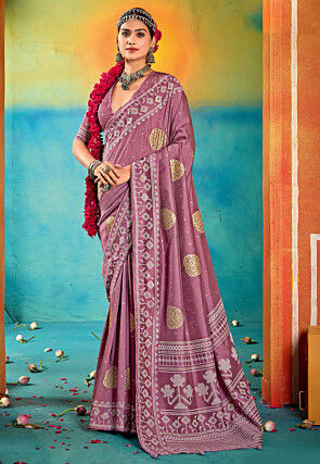 Digital Printed Art Silk Saree in Purple
