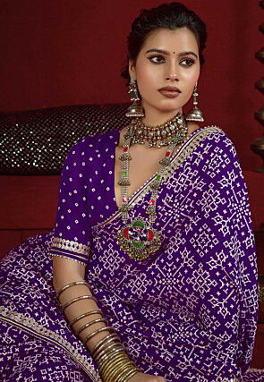 Digital Printed Art Silk Saree in Purple