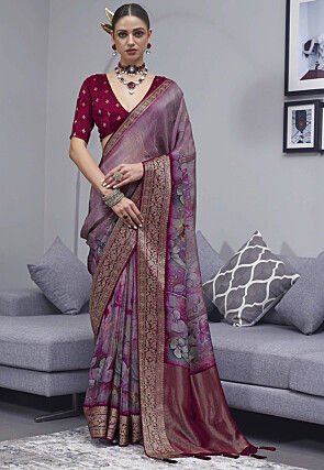 Digital Printed Art Silk Saree in Purple