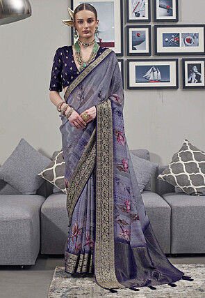 Digital Printed Art Silk Saree in Purple
