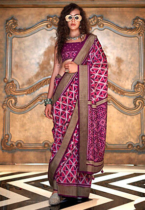 Digital Printed Art Silk Saree in Purple