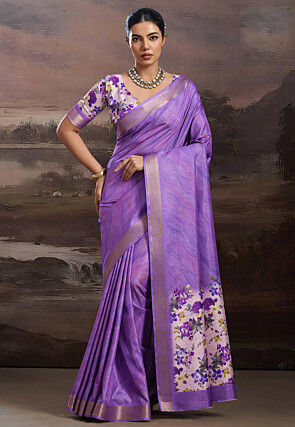 Digital Printed Art Silk Saree in Purple