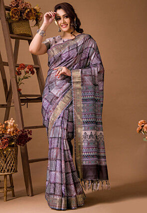 Digital Printed Art Silk Saree in Purple