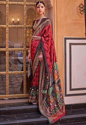 Digital Printed Art Silk Saree in Red