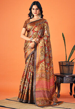 Digital Printed Art Silk Saree in Red