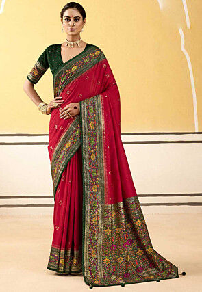 Digital Printed Art Silk Saree in Red