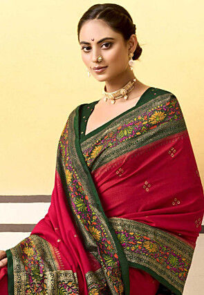 Digital Printed Art Silk Saree in Red