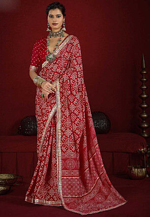 Digital Printed Art Silk Saree in Red
