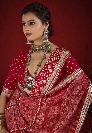 Digital Printed Art Silk Saree in Red
