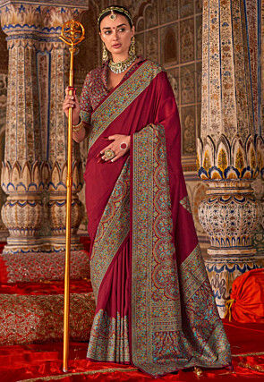 Digital Printed Art Silk Saree in Red