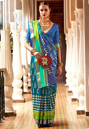  IKat Printed Art Silk Saree in Red