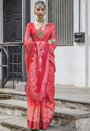 Digital Printed Art Silk Saree in Red