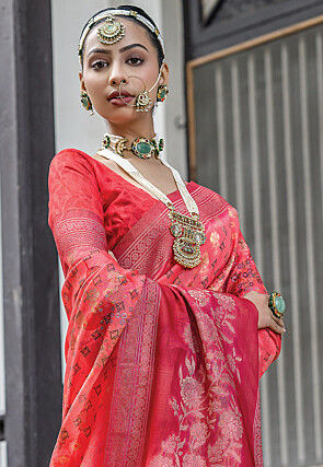 Digital Printed Art Silk Saree in Red