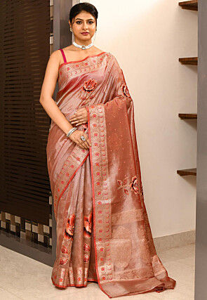 Digital Printed Art Silk Saree in Rust